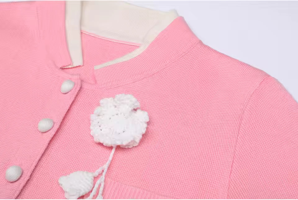 Colorblock Flower Accent Knit Vest & Solid Pants Set