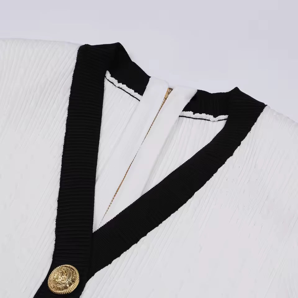 Color Block V-Neck Short Sleeve Slim Fit Knit Dress