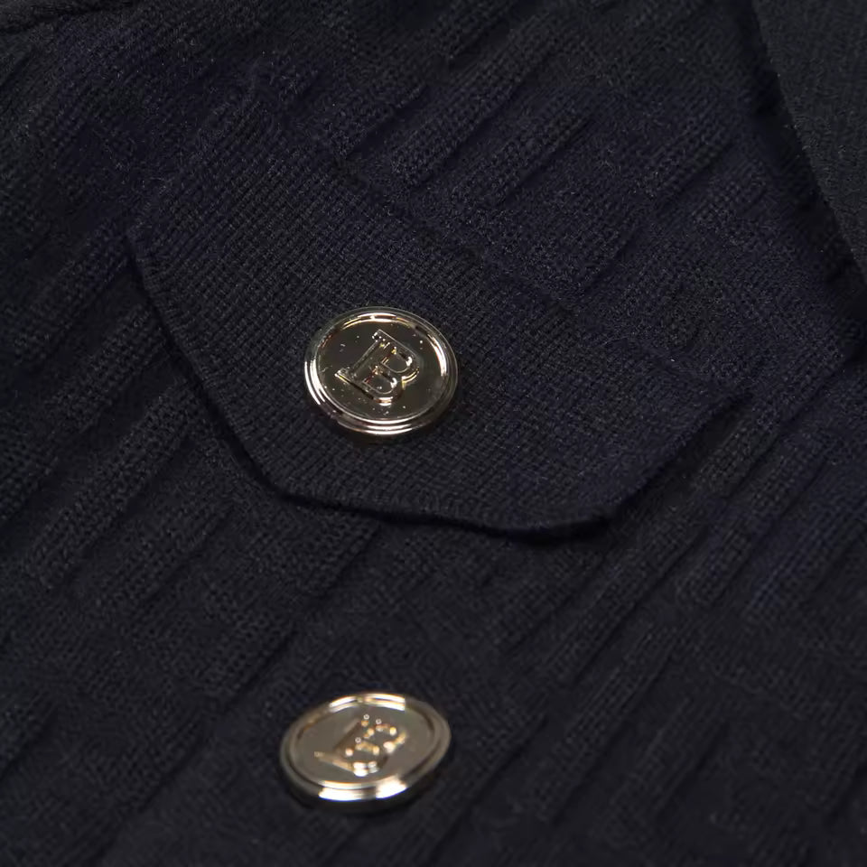 Solid Color Textured Lapel Double-Breasted Long Sleeve Knitted Dress