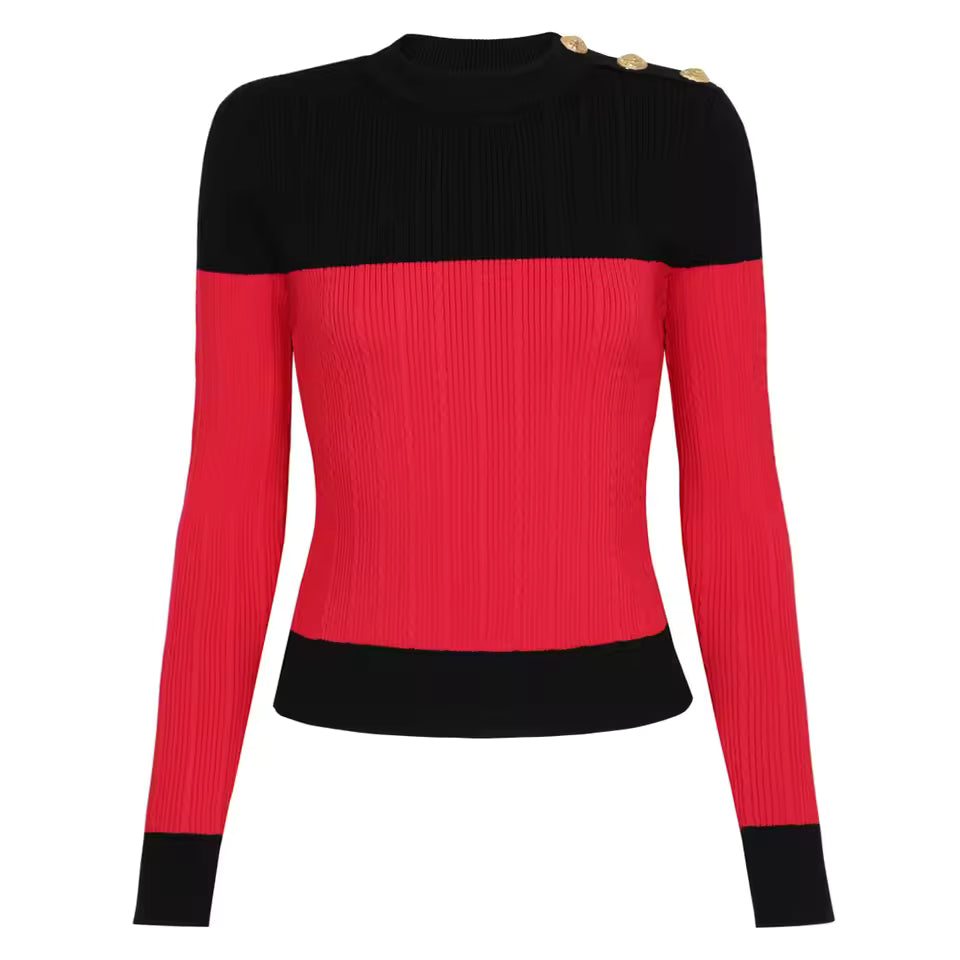 One-Shoulder Slim Fit O-Neck Pullover Top with Button Detail