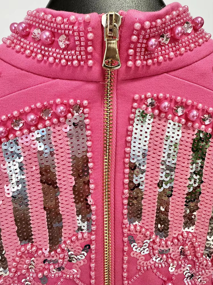 Pearl Sequin Beaded Long Sleeve Stretchy Dress