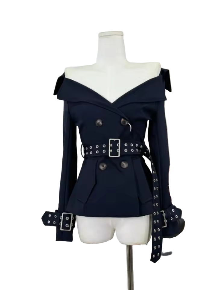 Slim Fit Split Belt Patchwork Button Trench Coat