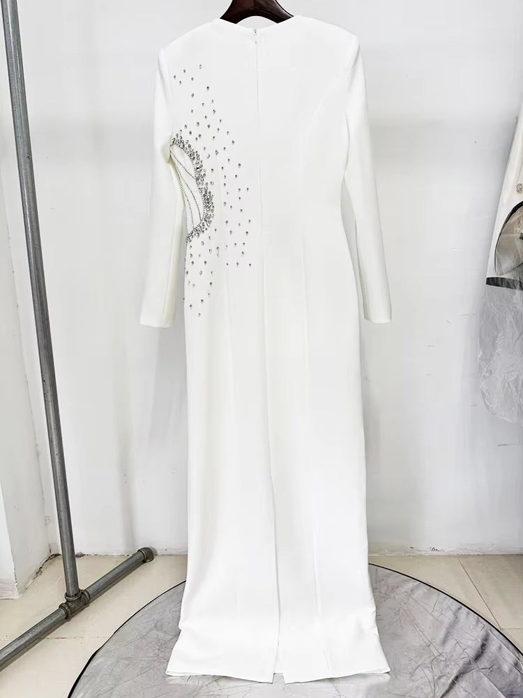 Crystal Beaded Long Sleeve Maxi Dress