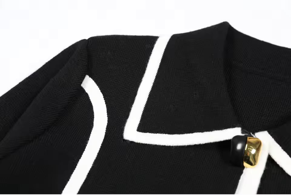 Colorblock Knit Turn-Down Collar Vest and Pants Set