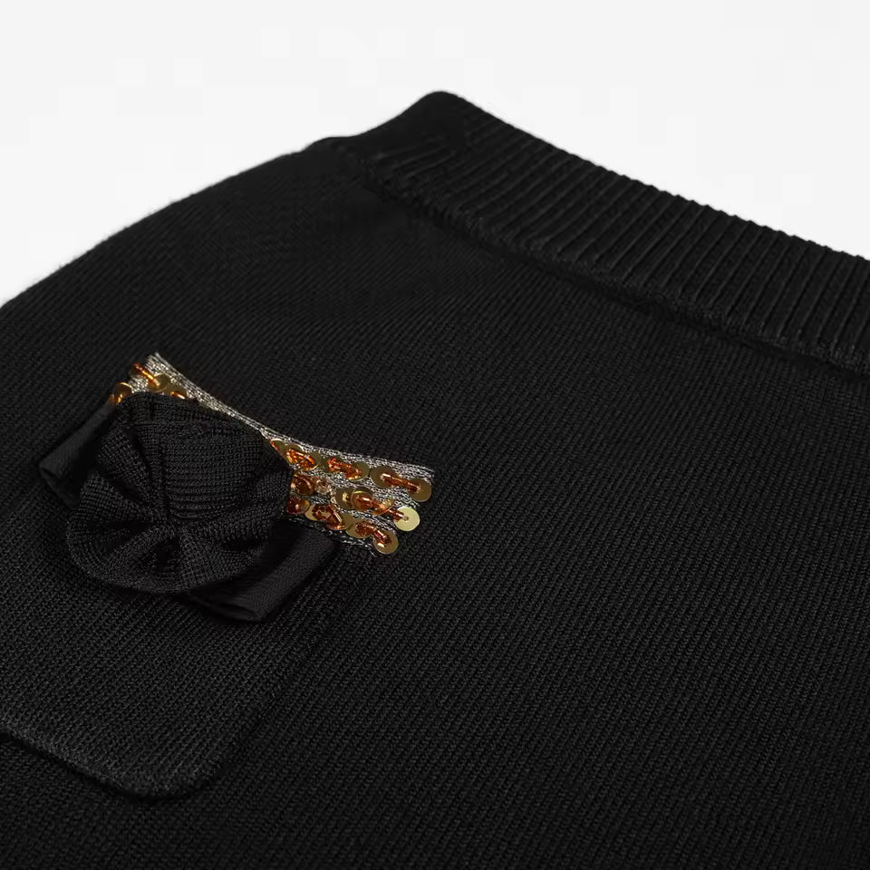 Elastic Knit 3D Floral Beaded Long Sleeve Cardigan & Slim Half Skirt Set