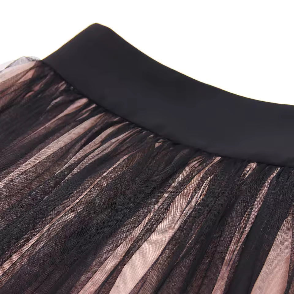 Polo Collar Knitted Mesh Dress Set