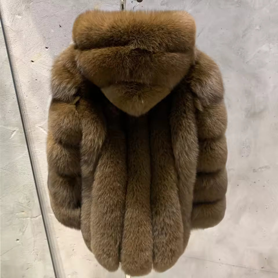 Hooded Natural Fox Fur Coat