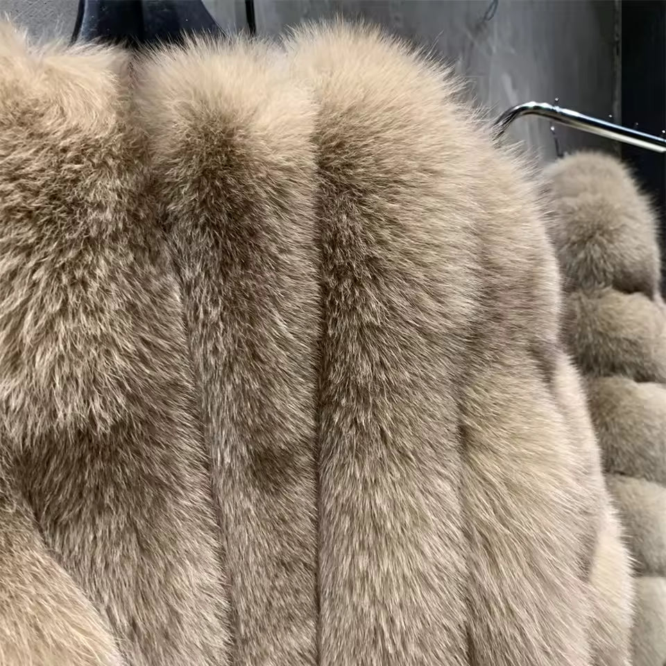 Natural Fox Fur O-Neck Coat
