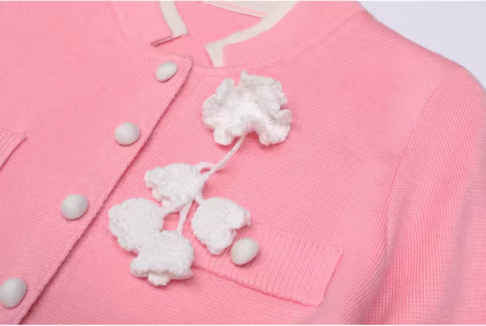 Flower Accent Knit Vest & Solid Pants Two-Piece Set