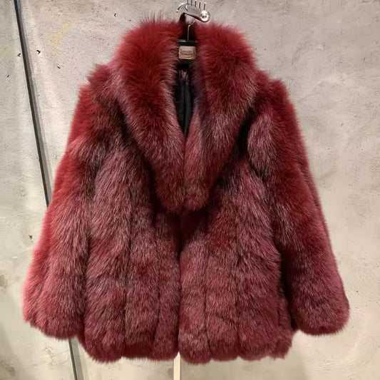 Burgundy Natural Fox Fur Jacket
