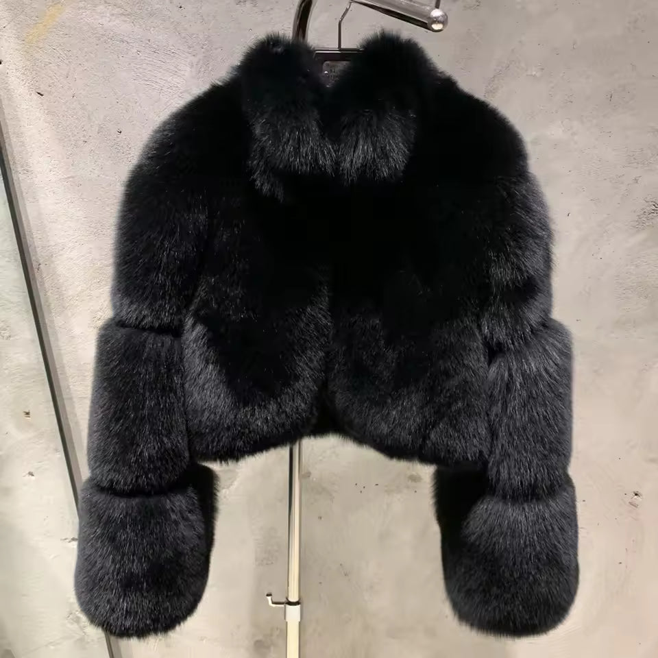 Fox Fur Cropped Bomber Jacket