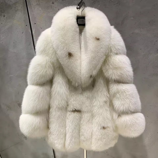 Natural Fox Fur Coat – Turn-Down Collar Classic Style
