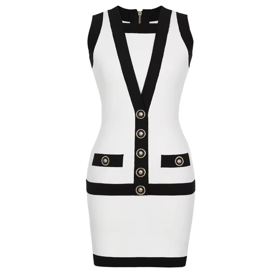 Sleeveless Button Front Slim Fit Short Knit Dress