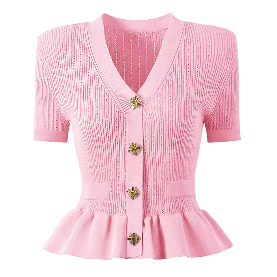 Diamond Button Short Sleeve Knitted Vest Top