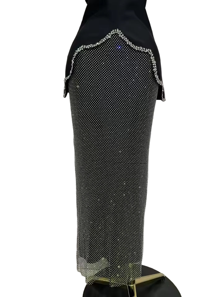 Luxury Black Diamond Top & Skirt Two-Piece Party Dress
