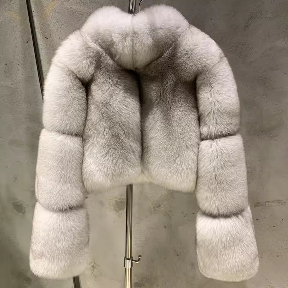 Fox Fur Cropped Bomber Jacket