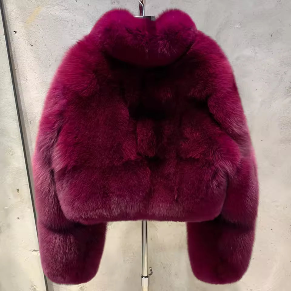 Fox Fur Cropped Bomber Jacket