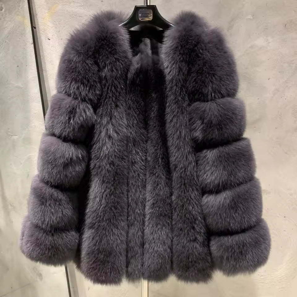 Natural Fox Fur O-Neck Coat