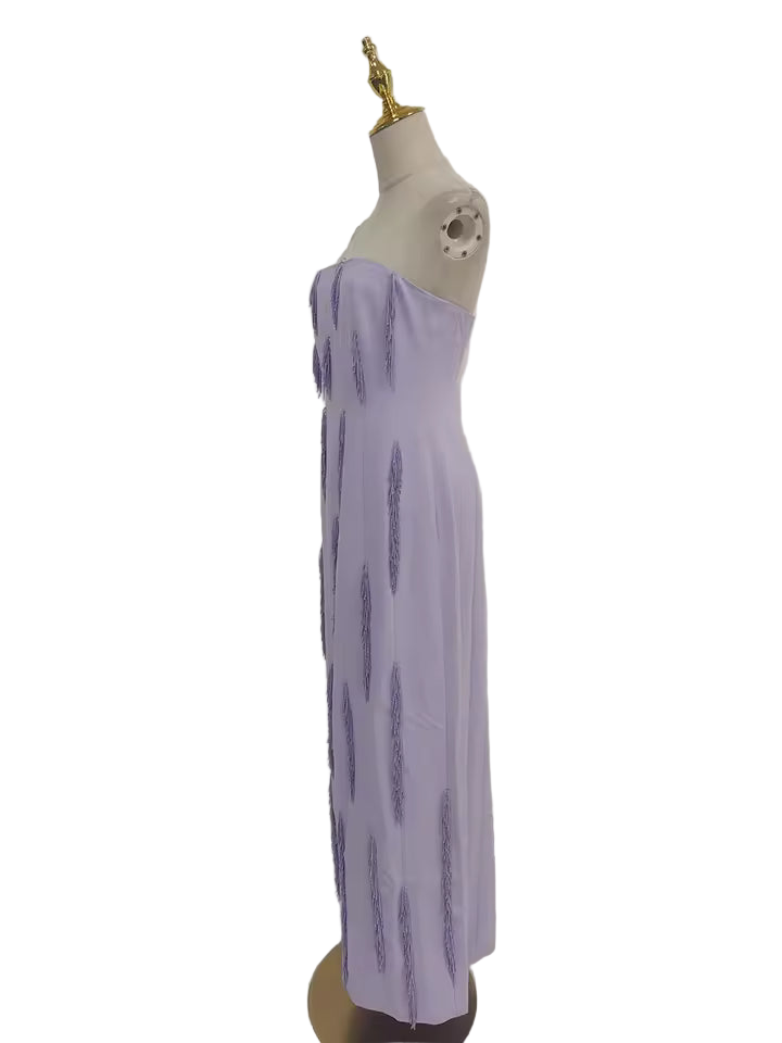 Purple Strapless Beaded Split Maxi Dress