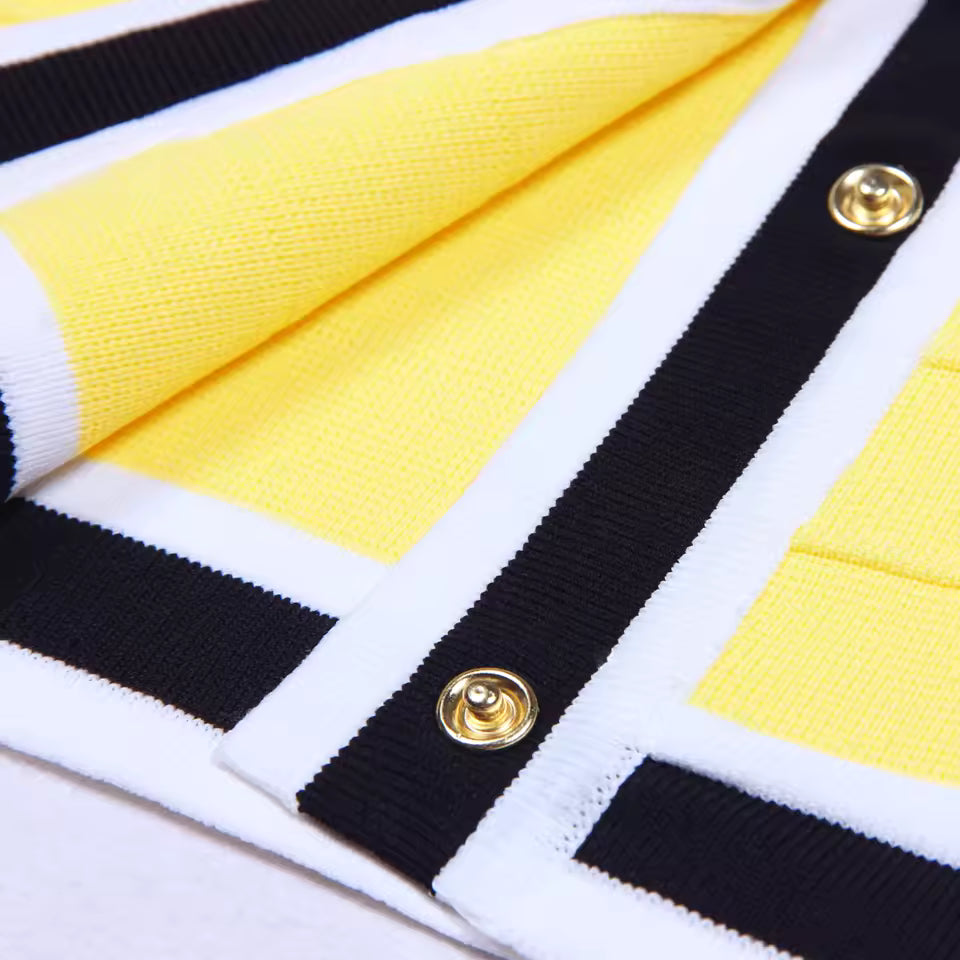 Three-Color Knitted Flower Knot Cardigan & Skirt Set