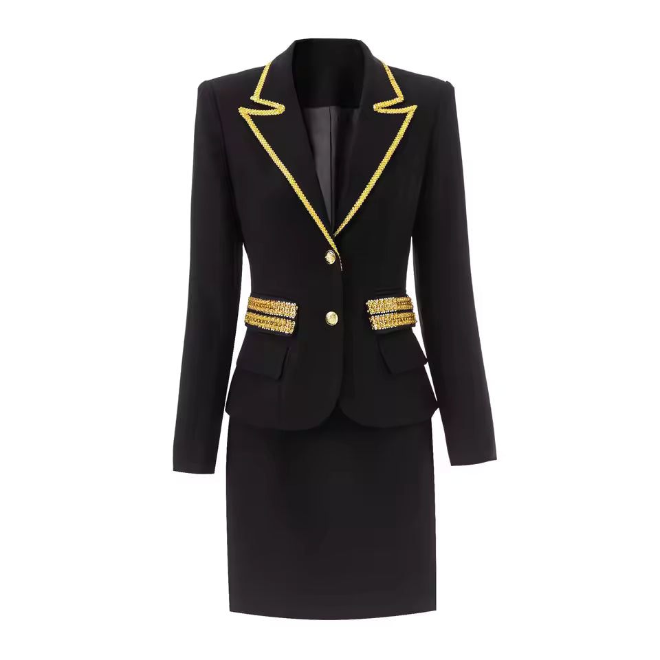 High Quality Colorblock Sequin Blazer & Mini Pencil Skirt Set