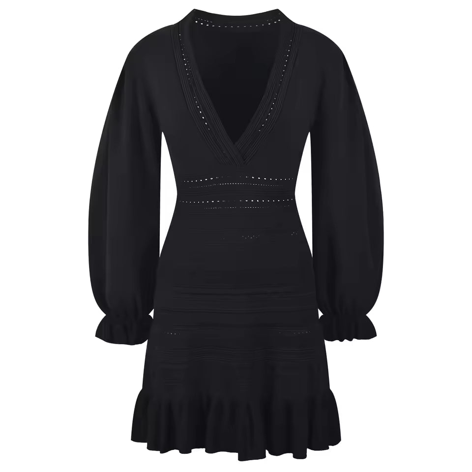 Puff Sleeve Knitted Mini Dress