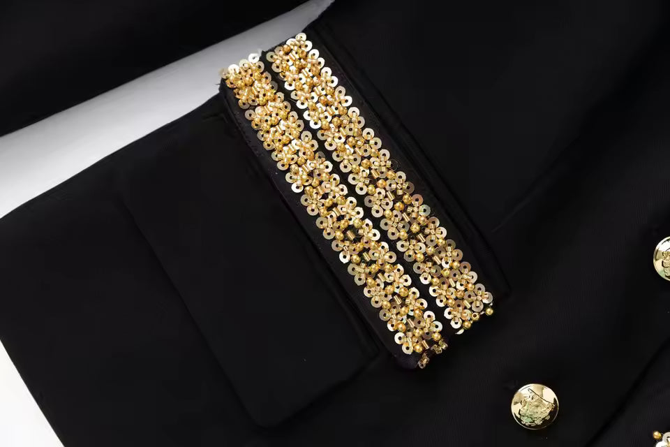 High Quality Colorblock Sequin Blazer & Mini Pencil Skirt Set