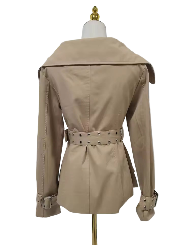 Slim Fit Split Belt Patchwork Button Trench Coat