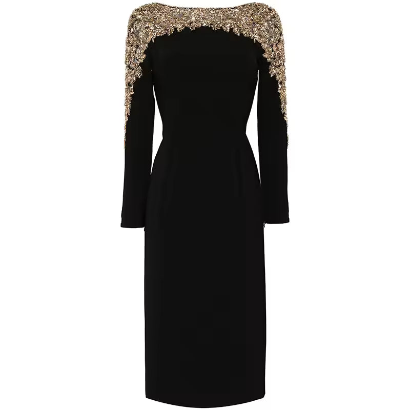 Rhinestone Beaded Knit Midi Dress