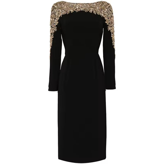 Rhinestone Beaded Knit Midi Dress