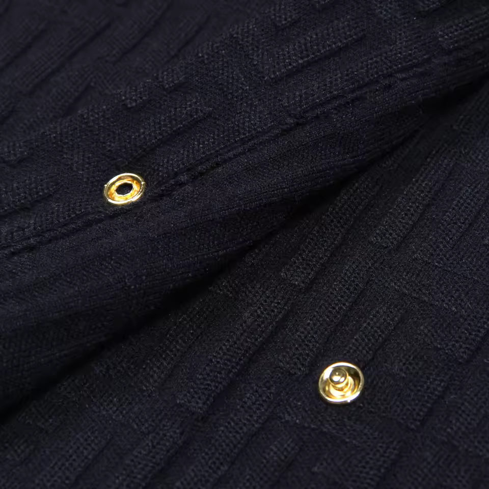 Solid Color Textured Lapel Double-Breasted Long Sleeve Knitted Dress