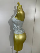 Silver Metallic Corset Top – Cross Back Evening Top