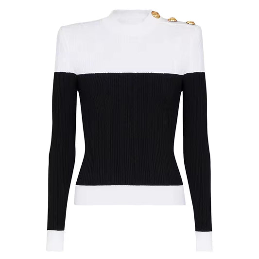 One-Shoulder Slim Fit O-Neck Pullover Top with Button Detail