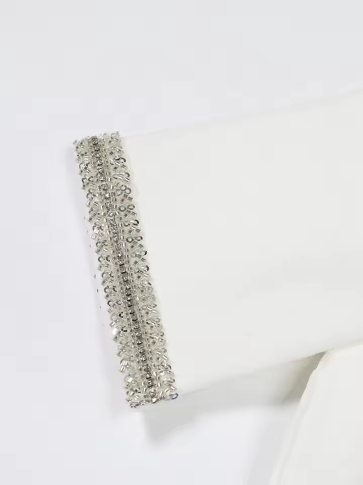 Beaded Patchwork Mini Dress with Pockets – Round Neck & Short Sleeves