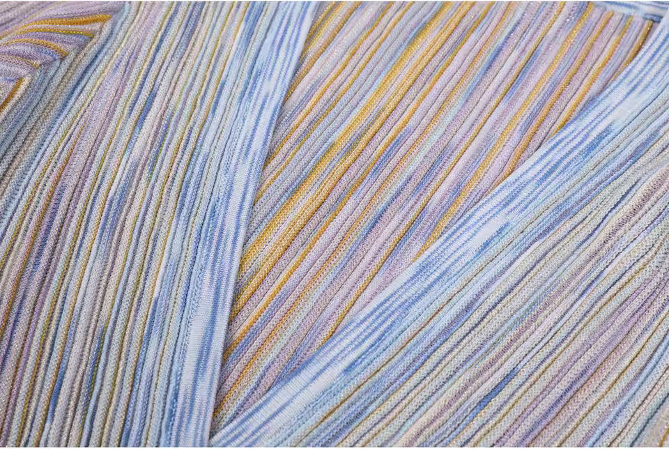 Vintage Striped V-Neck Knitted Midi Dress