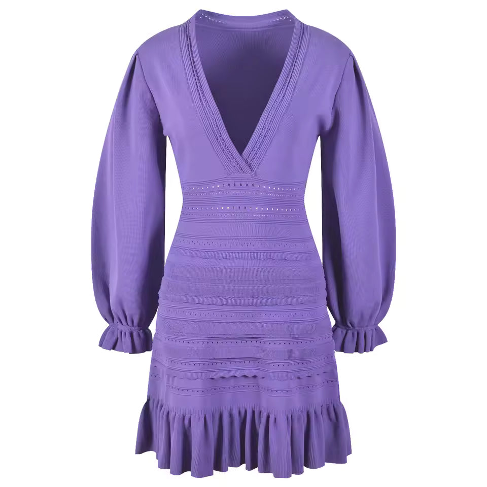 Puff Sleeve Knitted Mini Dress