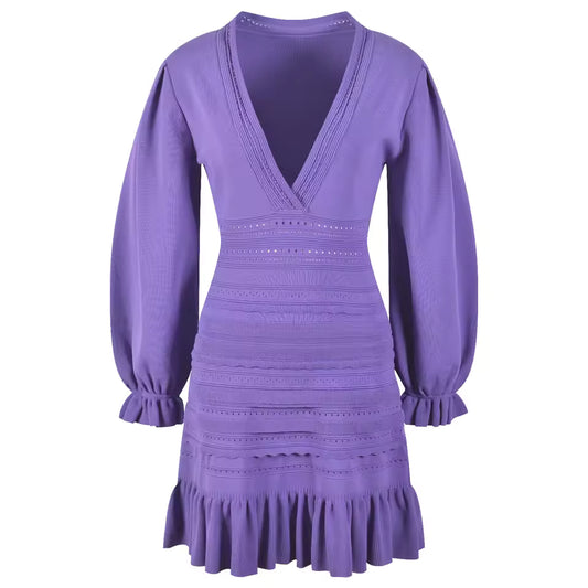 Puff Sleeve Knitted Mini Dress