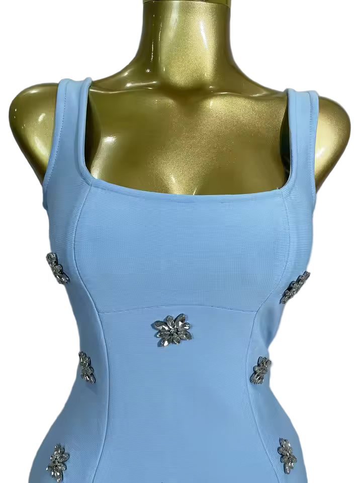 Crystal Ruffle Sleeveless Bodycon Mini Bandage Dress