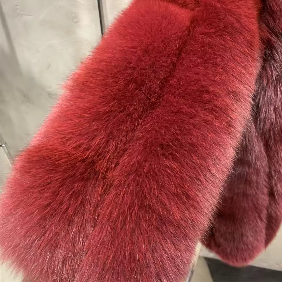 Burgundy Natural Fox Fur Jacket