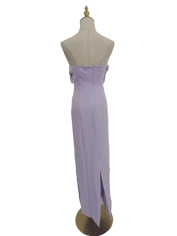 Purple Strapless Beaded Split Maxi Dress