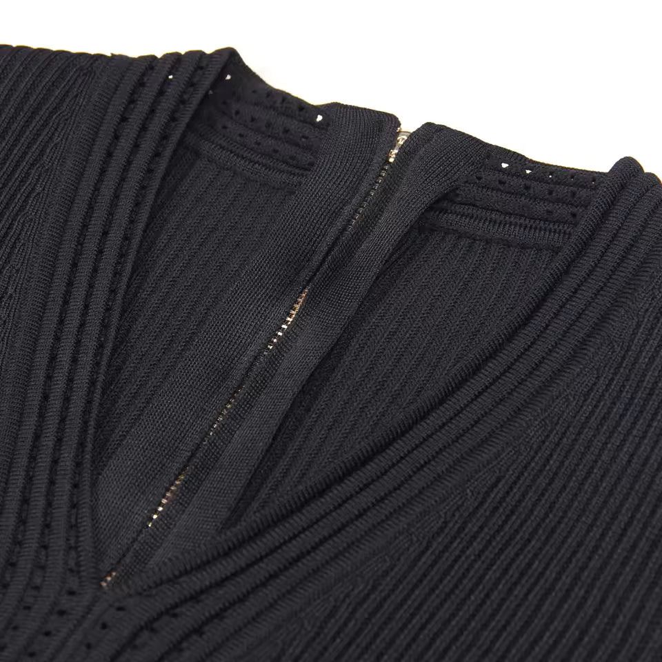 Elegant Knit Fishtail Midi Dress – Short Sleeve Double-Breasted Slim Fit