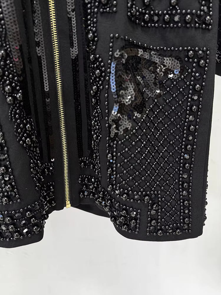 Pearl Sequin Beaded Long Sleeve Stretchy Dress