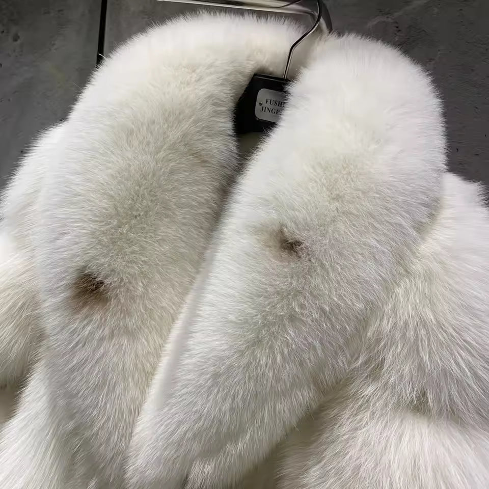 Natural Fox Fur Coat – Turn-Down Collar Classic Style