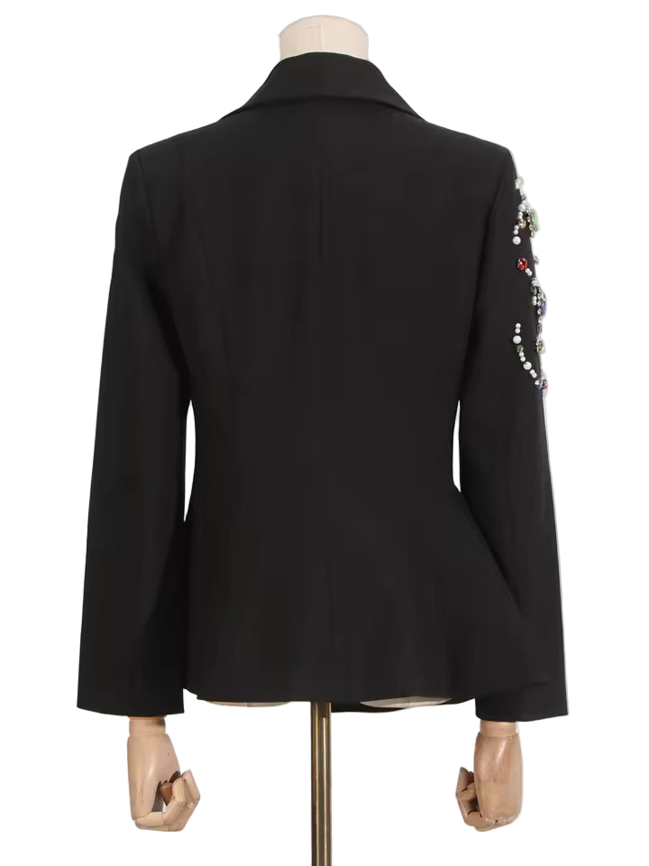 Slim Fit Split Beaded Patchwork Long Sleeve Blazer with Lapel and Buttons