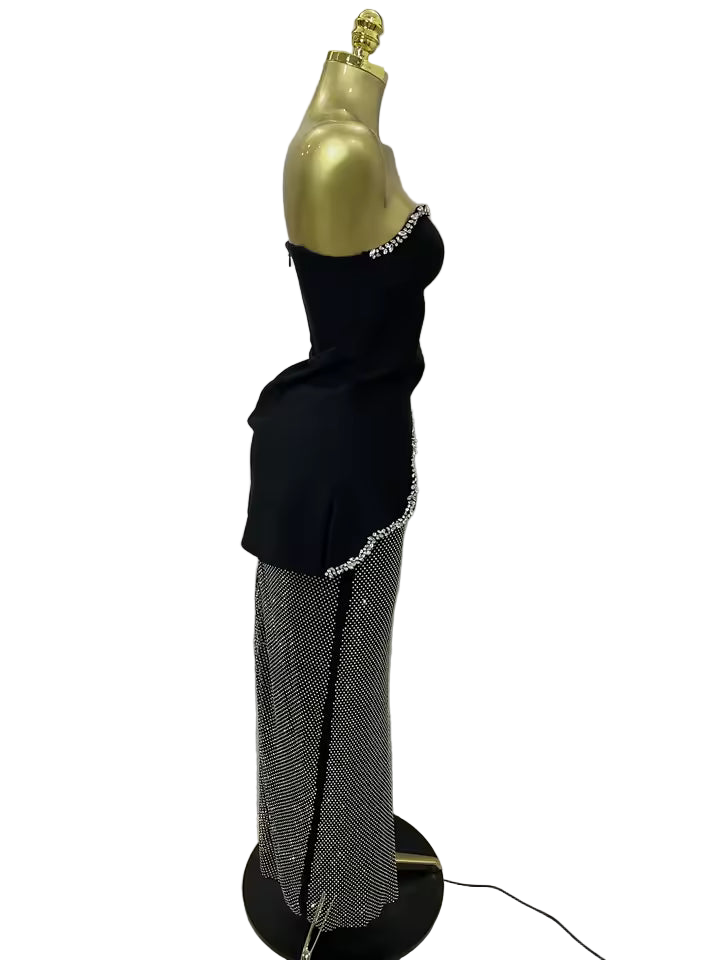 Luxury Black Diamond Top & Skirt Two-Piece Party Dress