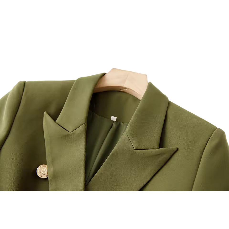 Army Green Belted Blazer with Pockets