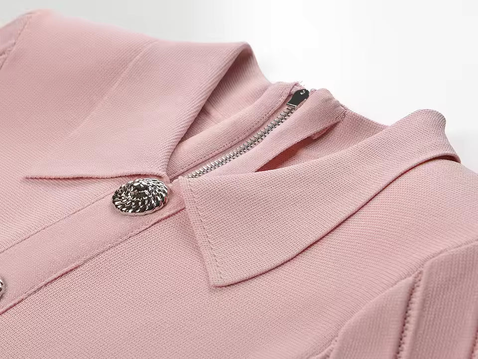 Vintage Knit Turn-Down Collar Single-Breasted Mini Dress