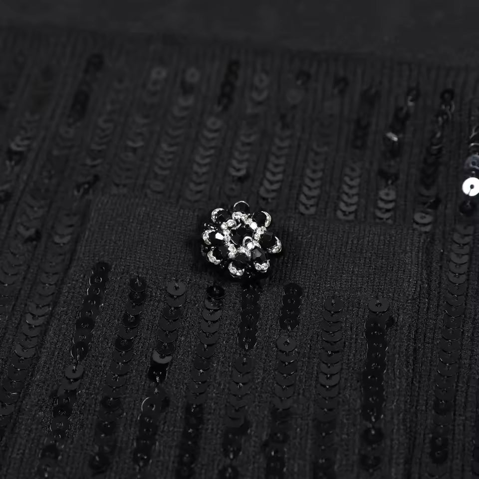 Luxury Sequin Knit Diamond Button Cardigan & Slim Fit Pencil Skirt Set