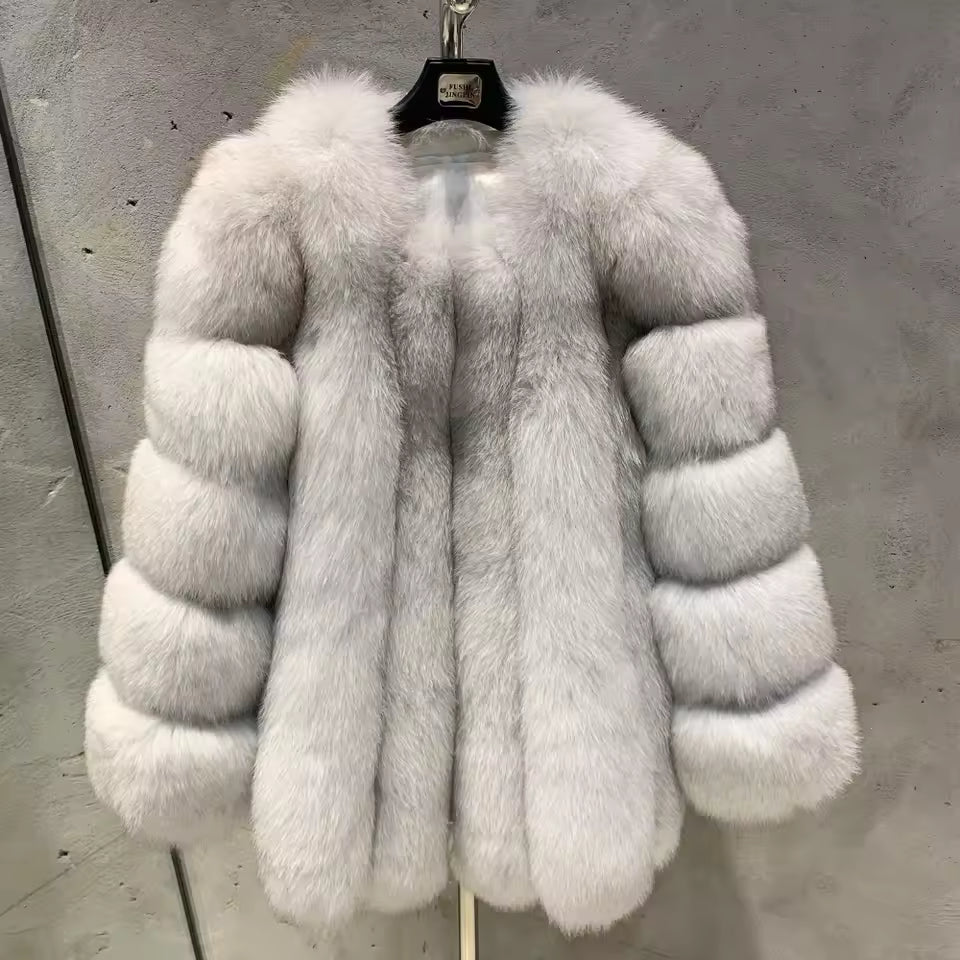 Natural Fox Fur O-Neck Coat