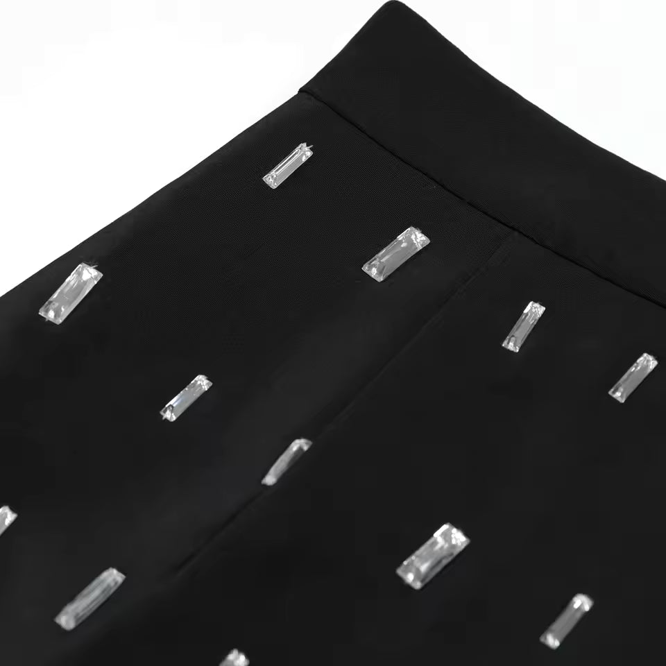 Luxurious Handmade Beaded Long Sleeve Top & Hip-Hugging Half Skirt Set